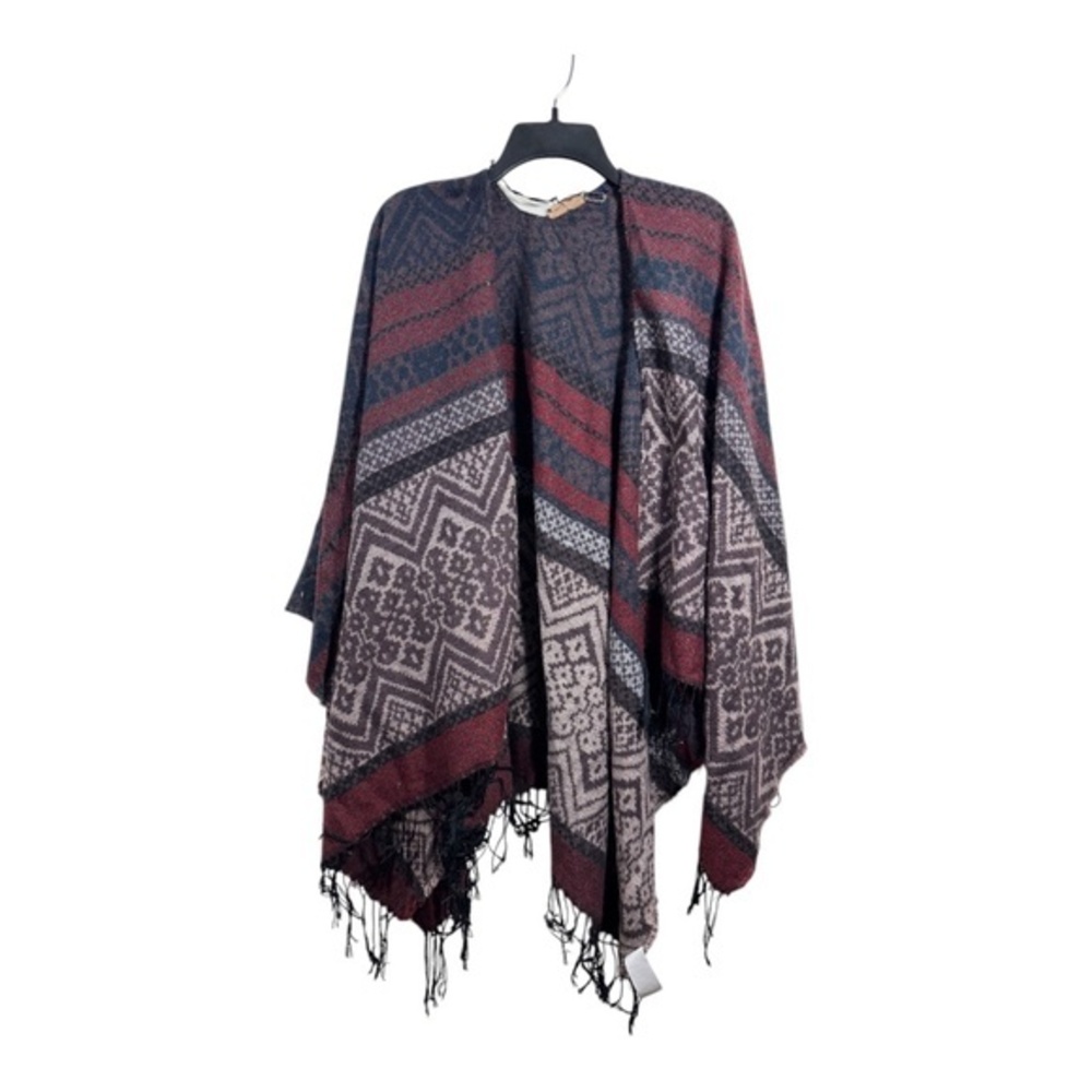 Harlow Poncho Wrap Long Shrug Aztec Acrylic Hand Wash Fringe Boho Abstract